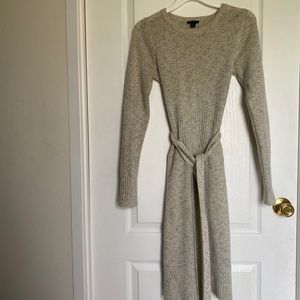 Ann Taylor Grey Tie Waist Sweater Dress